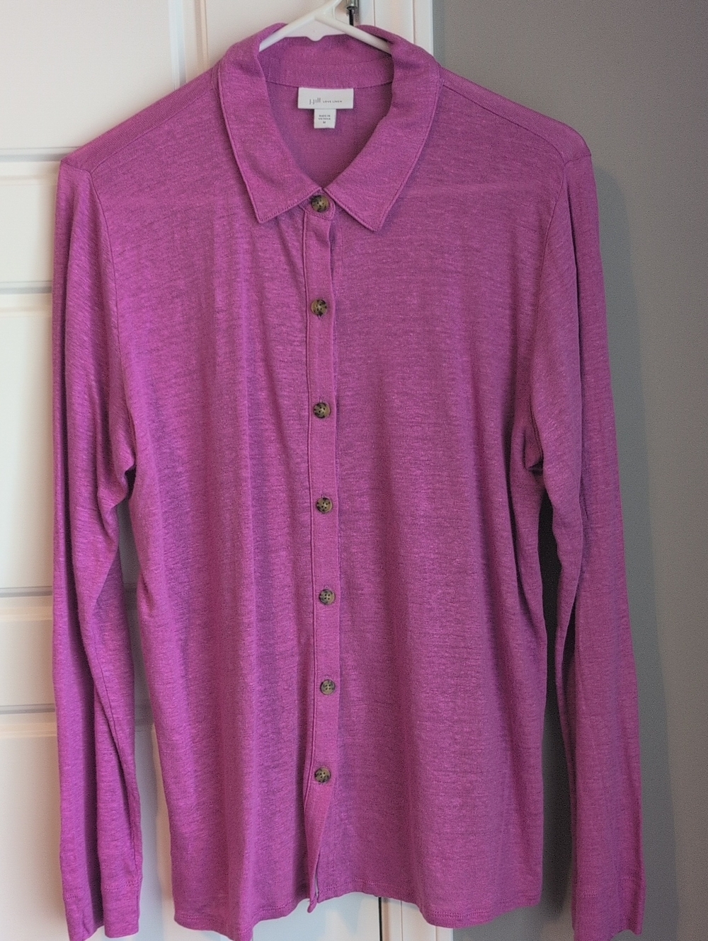 J.Jill Women's Love Linen Button-Down Shirt In Wild Orchid, Size Medium